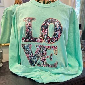 Mint Green LOVE Tee Shirt Comforter Colors Large
